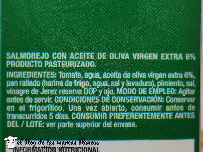 Salmorejo La Cocina de Aldi fabricado por García Carrión.