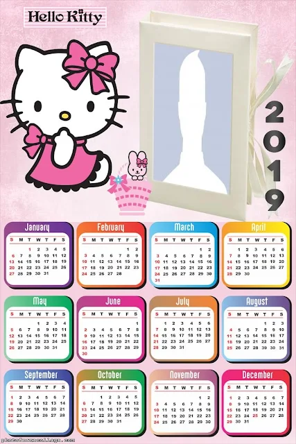 Calendario 2019 de Hello Kitty para Imprimir Gratis. 