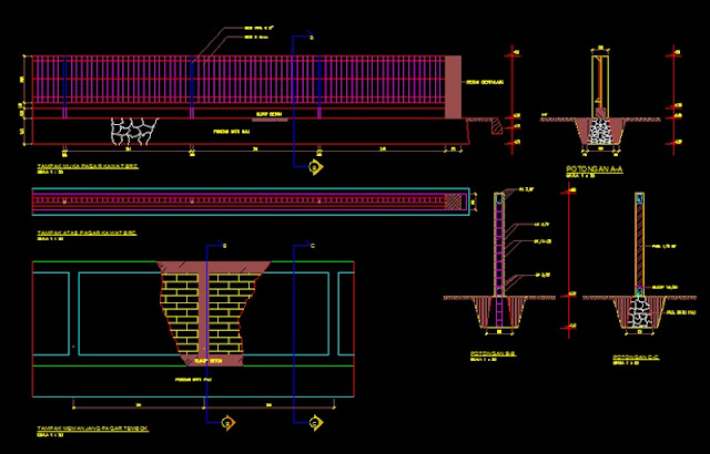 Desain Pagar Besi dan Pagar Tembok File Dwg Kaula Ngora 