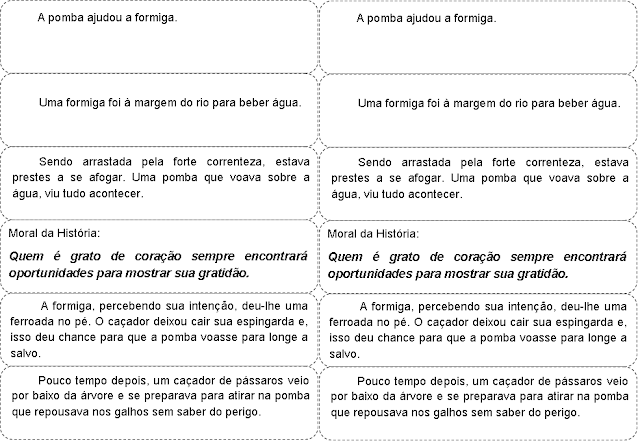 Texto A FORMIGA E A POMBA embaralhado para recortar png