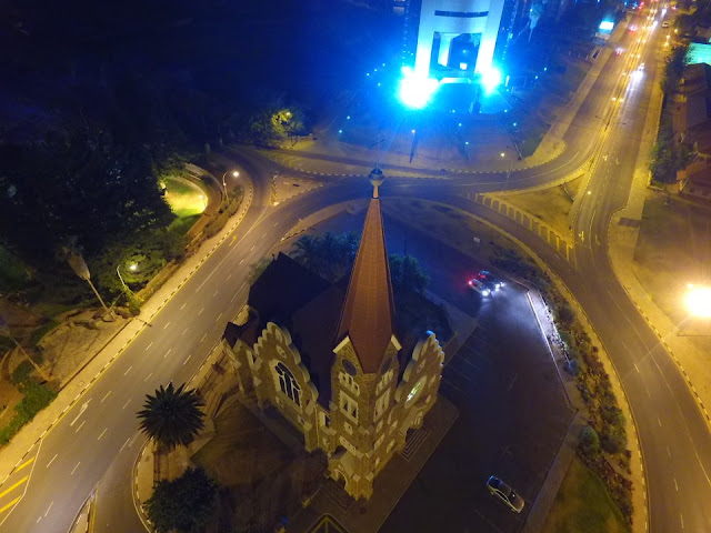 Namibia: Windhoek Christuskirche by night spectacular aerial photo gallery