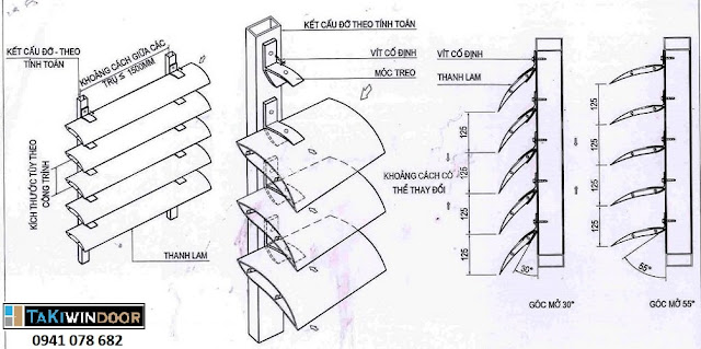 Lam nhôm chắn nắng hình lá liễu phương lằm ngang