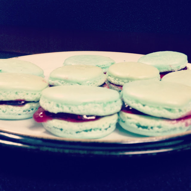 macarons, raspberry jam