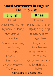Khasi daily used sentences - Khasi language