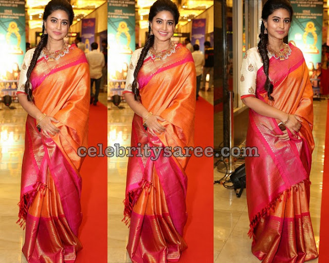 Sneha Orange Pink Silk Saree 