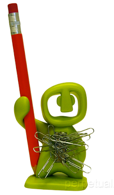 paper clip and single-pencil holder, green, human shape