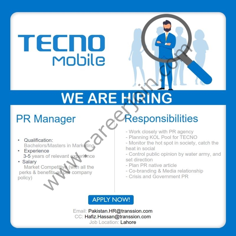 Techno Mobile Pakistan Jobs PR Manager