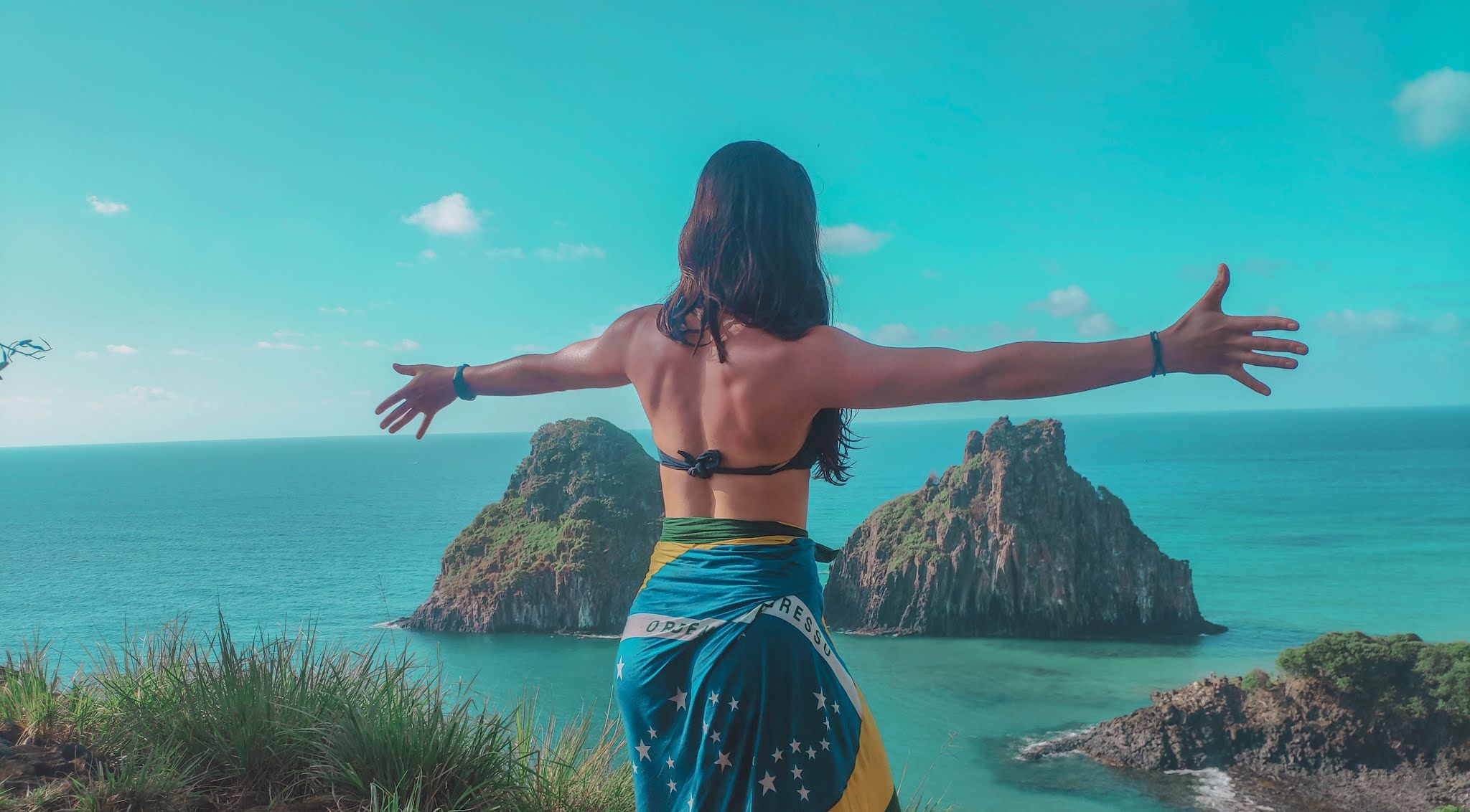 View towards Morro Dois Irmaos in Fernando de Noronha, Brazil