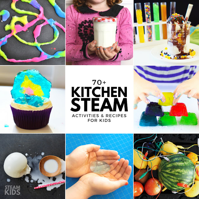 STEAM Kids in the Kitchen-  Awesome list of over 70+ science, technology, engineering, art, and mathematics inspired ideas for kids to try... in the kitchen!