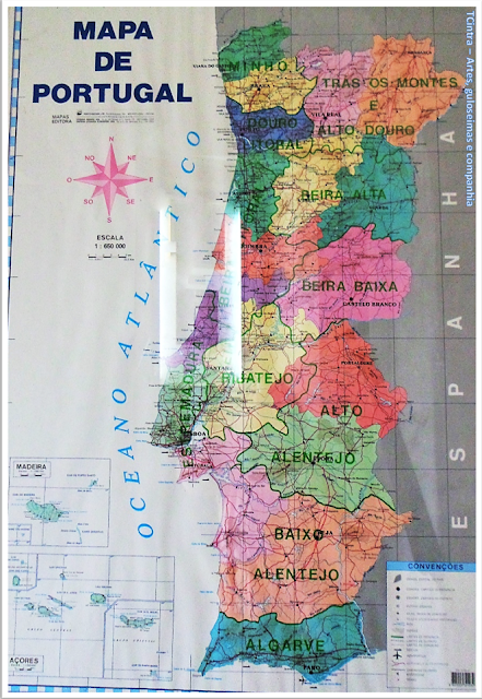 mapa Portugal; regiões de Portugal;