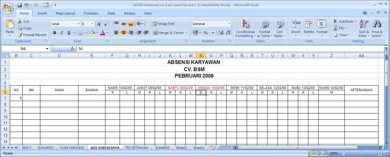 Format absensi karyawan harian blog mas gunawan november 2011