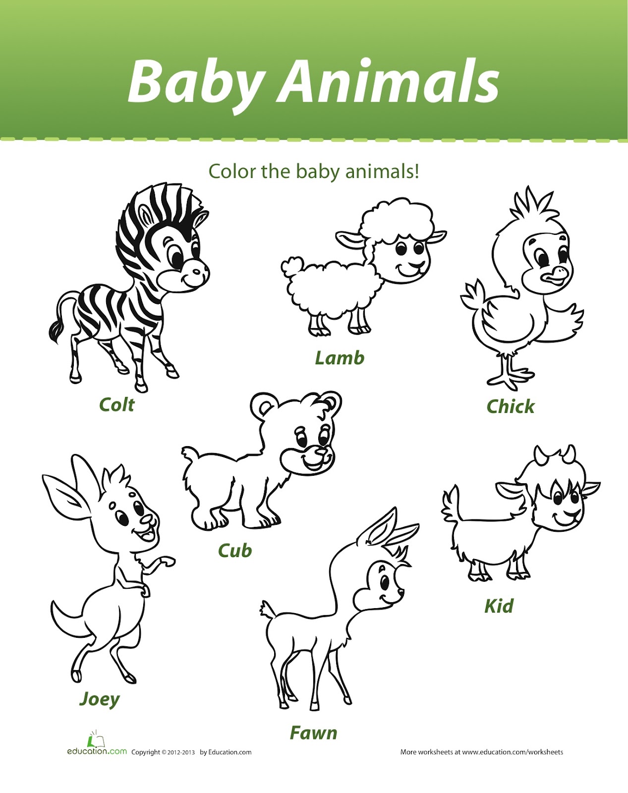 animals worksheet baby kindergarten Baby Lara: Sheet! Luna Animals Colouring and