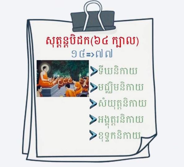  គម្ពីព្រះបិដក វិន័យបិដក(១៣ក្បាល) សុត្តន្តបិដក(៦៤ក្បាល) អភិធម្មបិដក(៣៣ក្បាល)