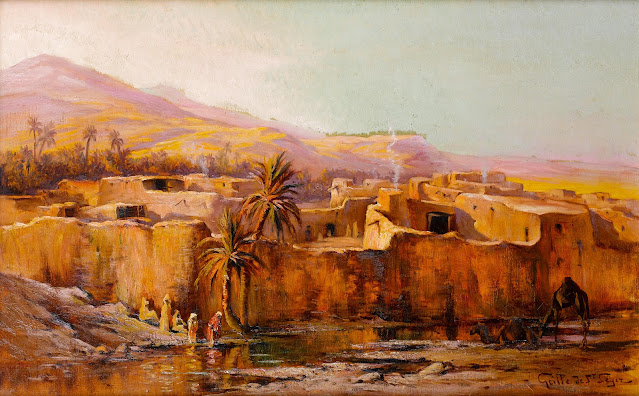 Scène de village en Afrique du Nord par Leon Geille de Saint-Leger
