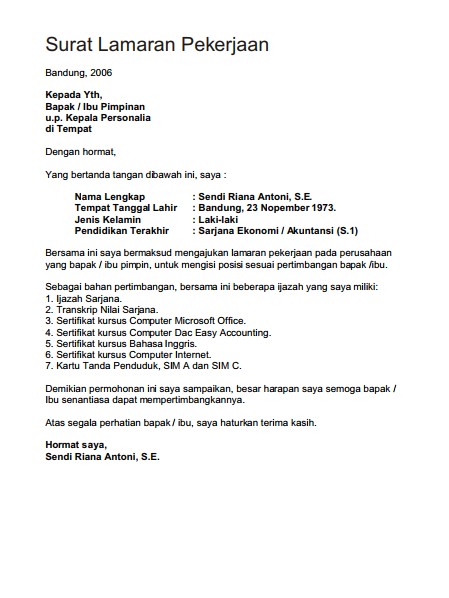 Contoh Surat Lamaran Kerja PDF Terbaik (via: freewebs.com)