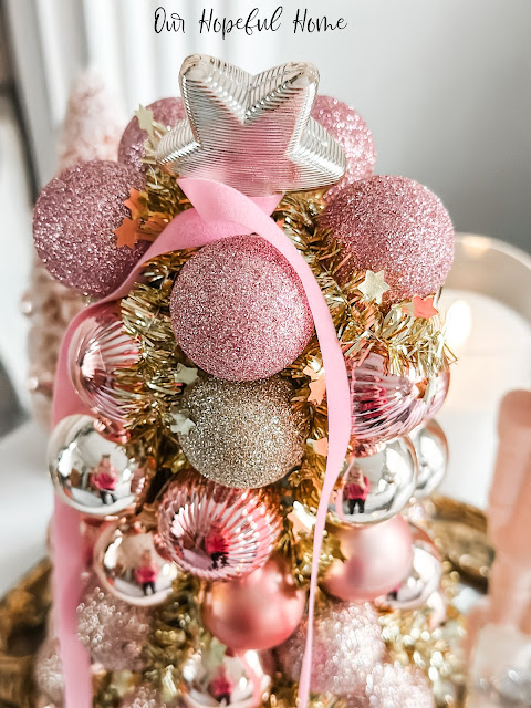 glitter pink gold mini ornaments DIY tree