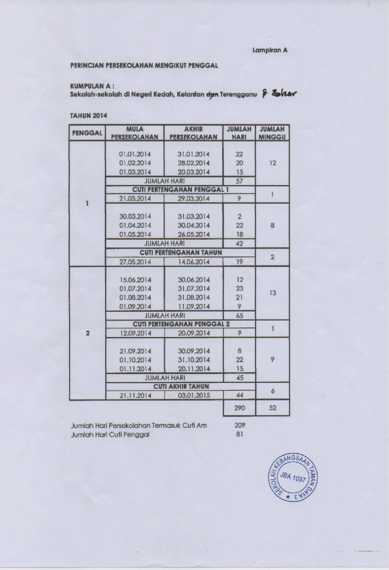 SURAT SIARAN KPM BAGI PENGGAL PERSEKOLAHAN, CUTI PERISTIWA 