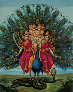 Kartikeya (=Murugan, Skanda, etc.) on his Peacock, Wikipedia