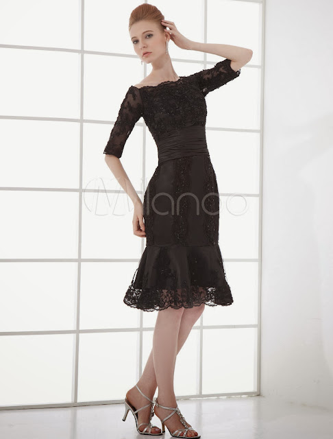 Cocktail Dress Black Mermaid Beading Half Sleeves Organza Cocktail Dress 