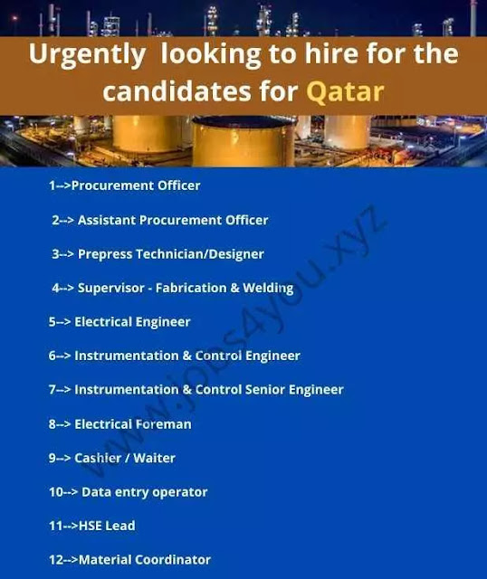 Urgently  looking to hire for the candidates for Qatar