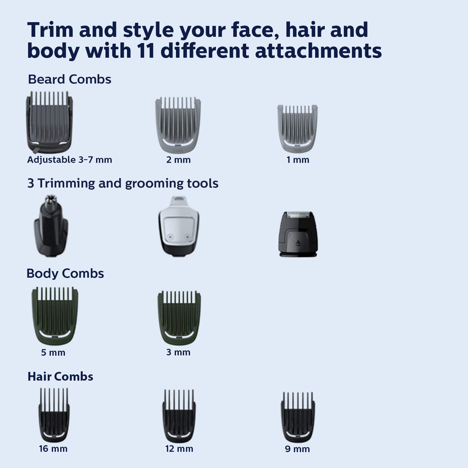 Philips MG5740/15, 12-in-1, Face, Hair and Body - Multi Grooming Kit. Dual Cut Blades for Maximum Precision, 80 Mins Run Time (Silver)