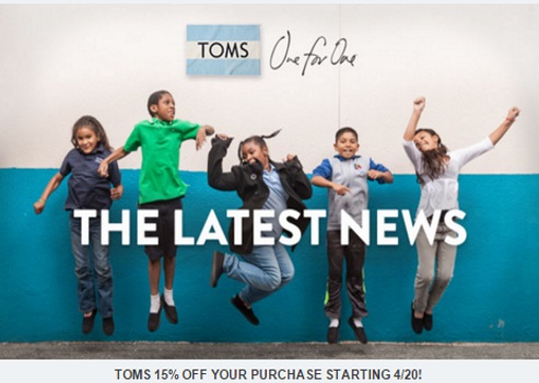 TOMS 15% Off Entire Purchase Promo Code