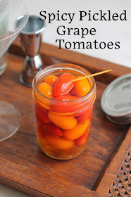 Food Lust People Love: Spicy pickled grape tomatoes are a tasty addition to salads or to serve alongside fish or chicken. The natural sweetness of the grape tomatoes are beautifully complemented by the rice vinegar, salty fish sauce and hot chili pepper. My favorite way to use them is in dirty martinis!