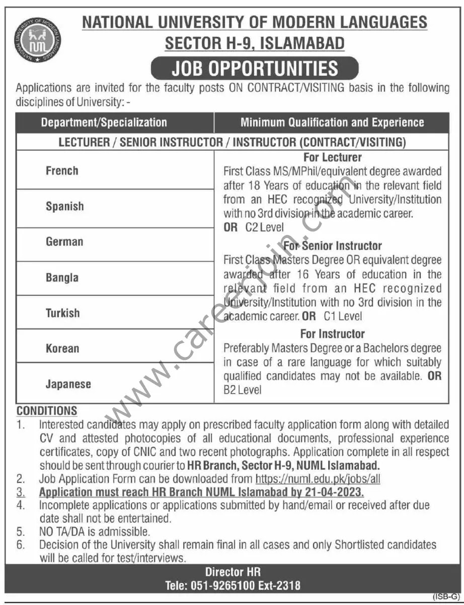 Jobs in National University of Modern Languages NUML
