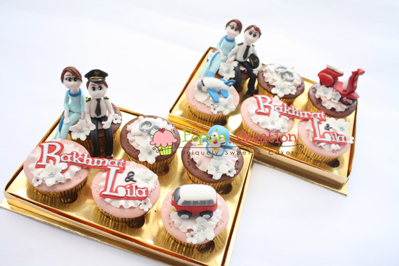 Cupcake set isi 6 dengan tema pilot pramugar dan hobby masing2 pasangan 