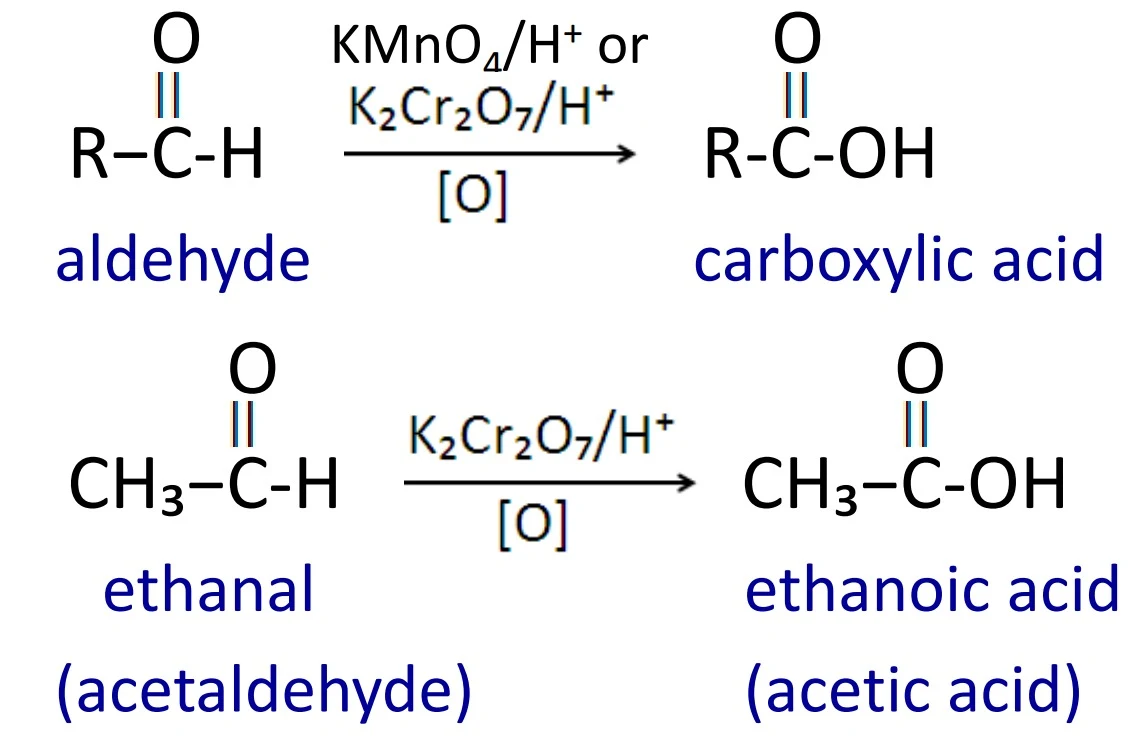 aldehydes are oxidized with strong oxidizing agent then carboxylic acids are formed