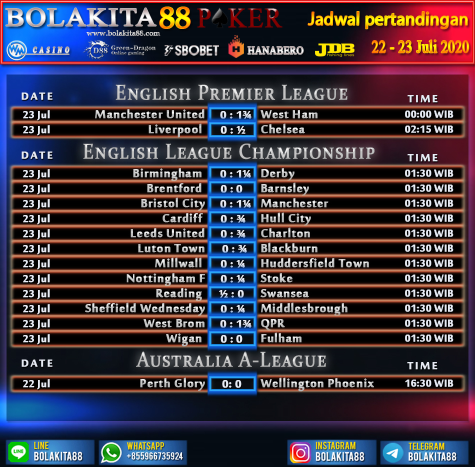 Jadwal Pertandingan Sepak Bola 22 - 23 Juli 2020 | BolaKita 88