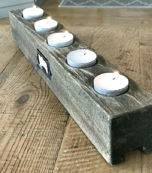 wooden tea light holder with candles