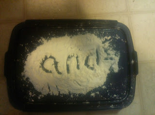 Fun sight word activities: flour writing