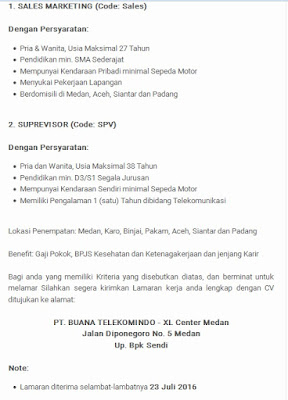 Lowongan Kerja Medan PT Buana Telekomindo Juli 2016 