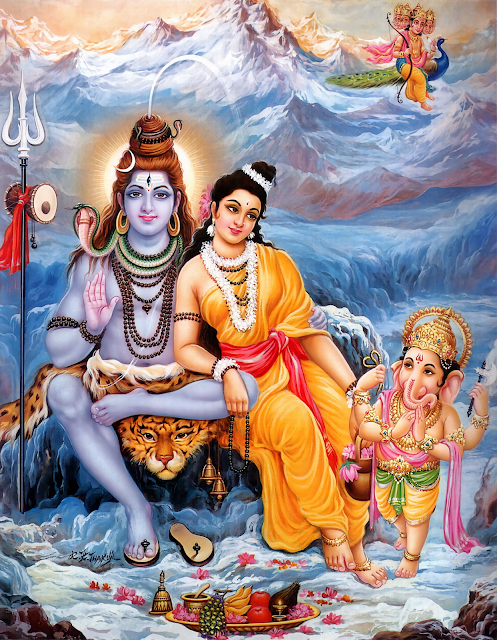 Shiva junto a Parvati, Ganesha y Skanda