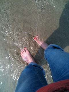 Paddling in the sea at Porthtowan Cornwall