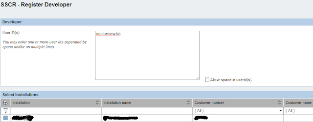 Enter the user name(s) and select the Installation for which the developer key is required