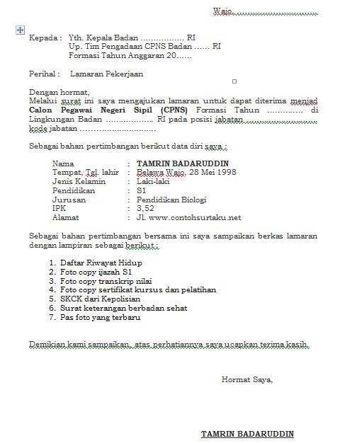 Download Contoh Surat Lamaran Kerja BKN Terbaru dalam 