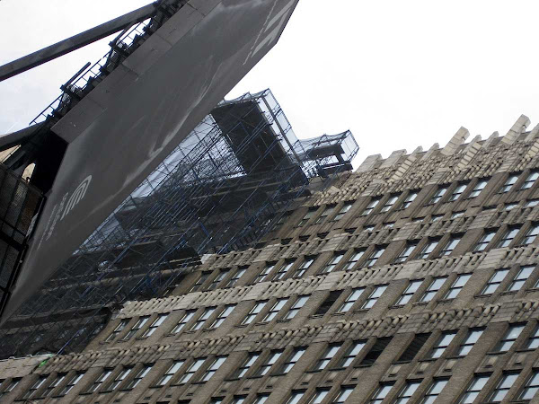 Ominous Black Form - A billboard in fact, nowhere near the scaffolding, on Broadway at 37th.