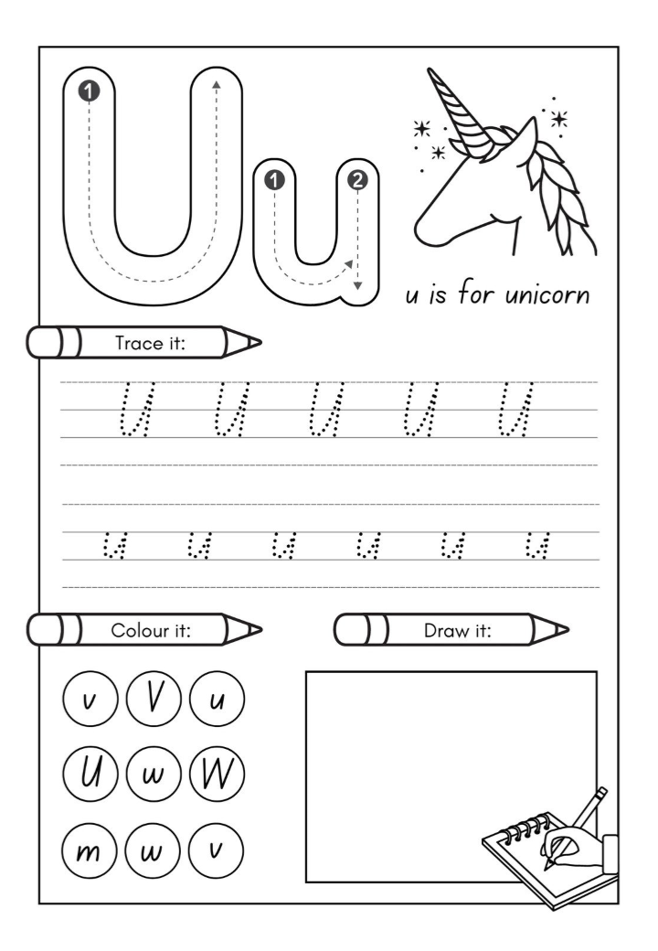 A to Z Tracing and Coloring Worksheets For Kids