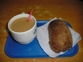 Coffee in a real cup and a nice bit of 'dirty' bread. Just what the doctor ordered...