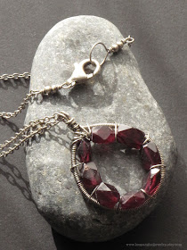 antiqued wire wrapped sterling silver garnet handmade artisan necklace