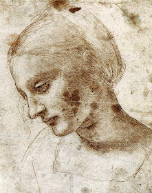 Drawing Leonardo da Vinci 1490 Study of a woman Ντα Βίντσι, σπουδή για γυναικείο κεφάλι, 1490.