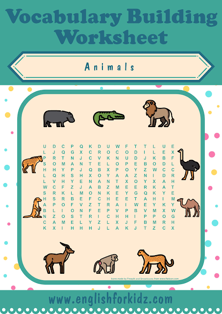 African animals word search worksheet - printable ESL materials