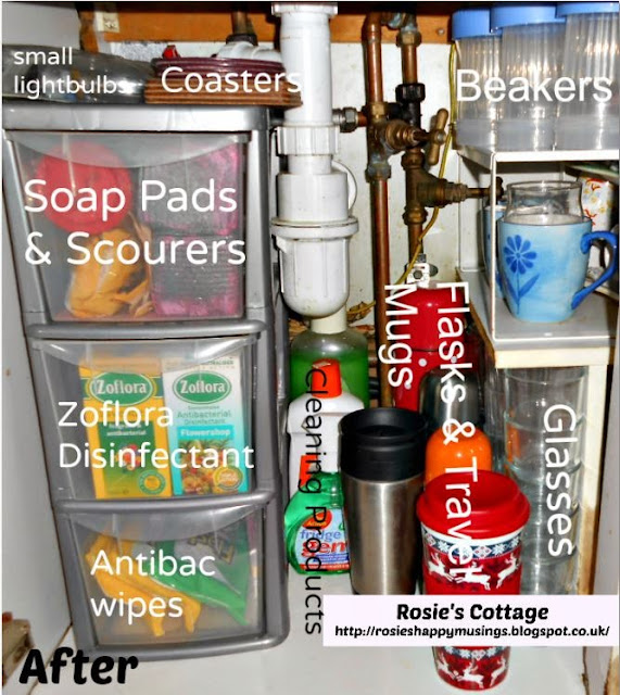 5 Awesome Storage Solutions You May Not Have Tried Yet! - Small set of drawers organises cleaning supplies under the kitchen sink.