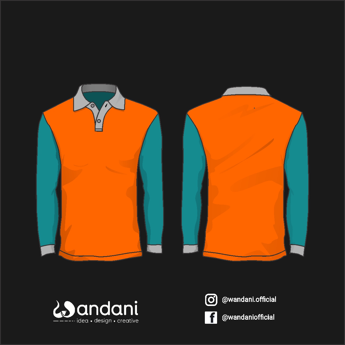 Download Mockup Baju Polo Panjang Lengan Warna Orange & Hijau Tosca - Free Vector