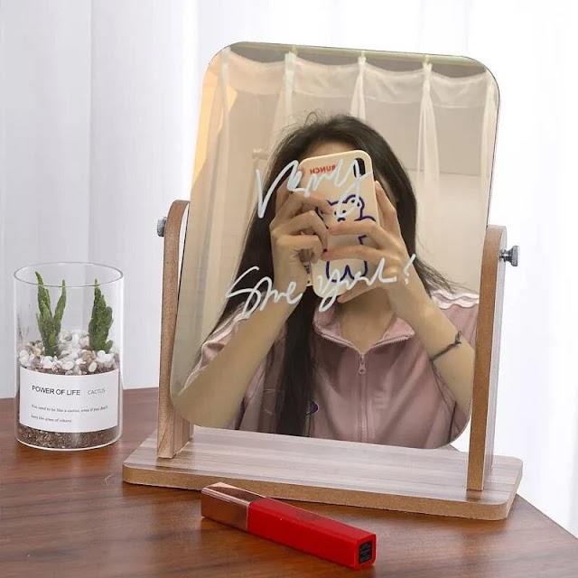Wooden Frame Makeup Mirror Retro Folding