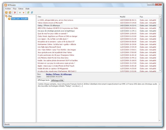 NFReader : un lecteur de flux RSS portable