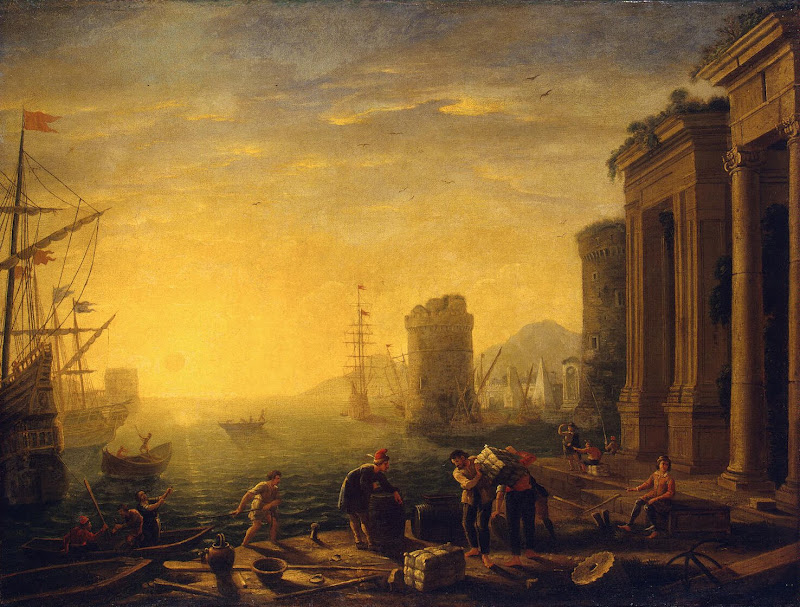 Morning in the Harbour by Claude Gellee - Cityscape, Landscape Paintings from Hermitage Museum