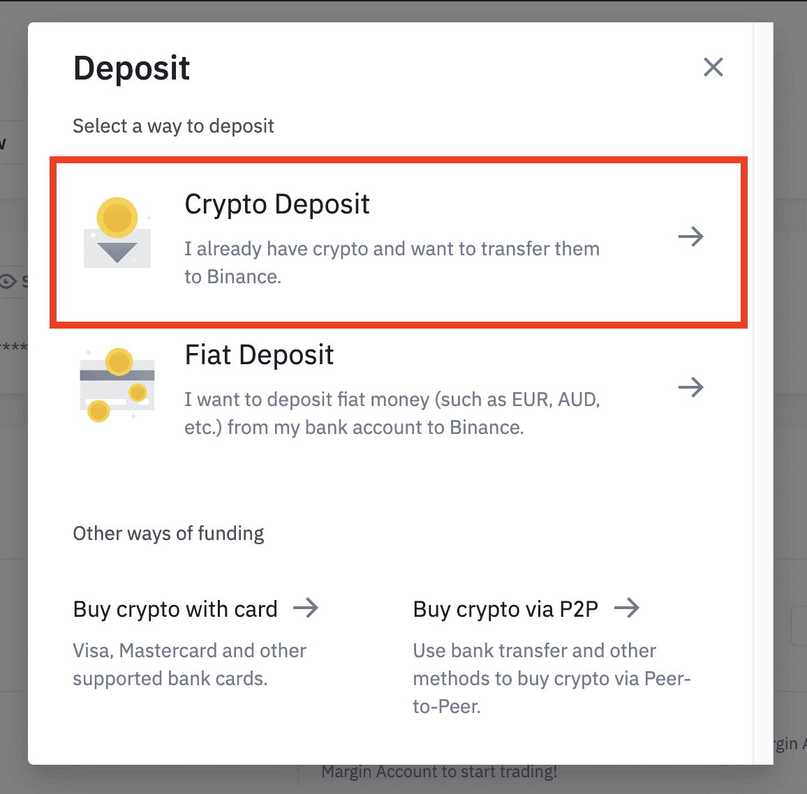 Deposit to the exchange
